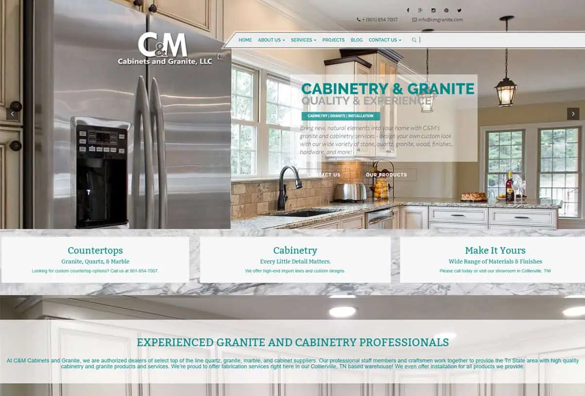 C&M Cabinets and Granite — live site screenshot