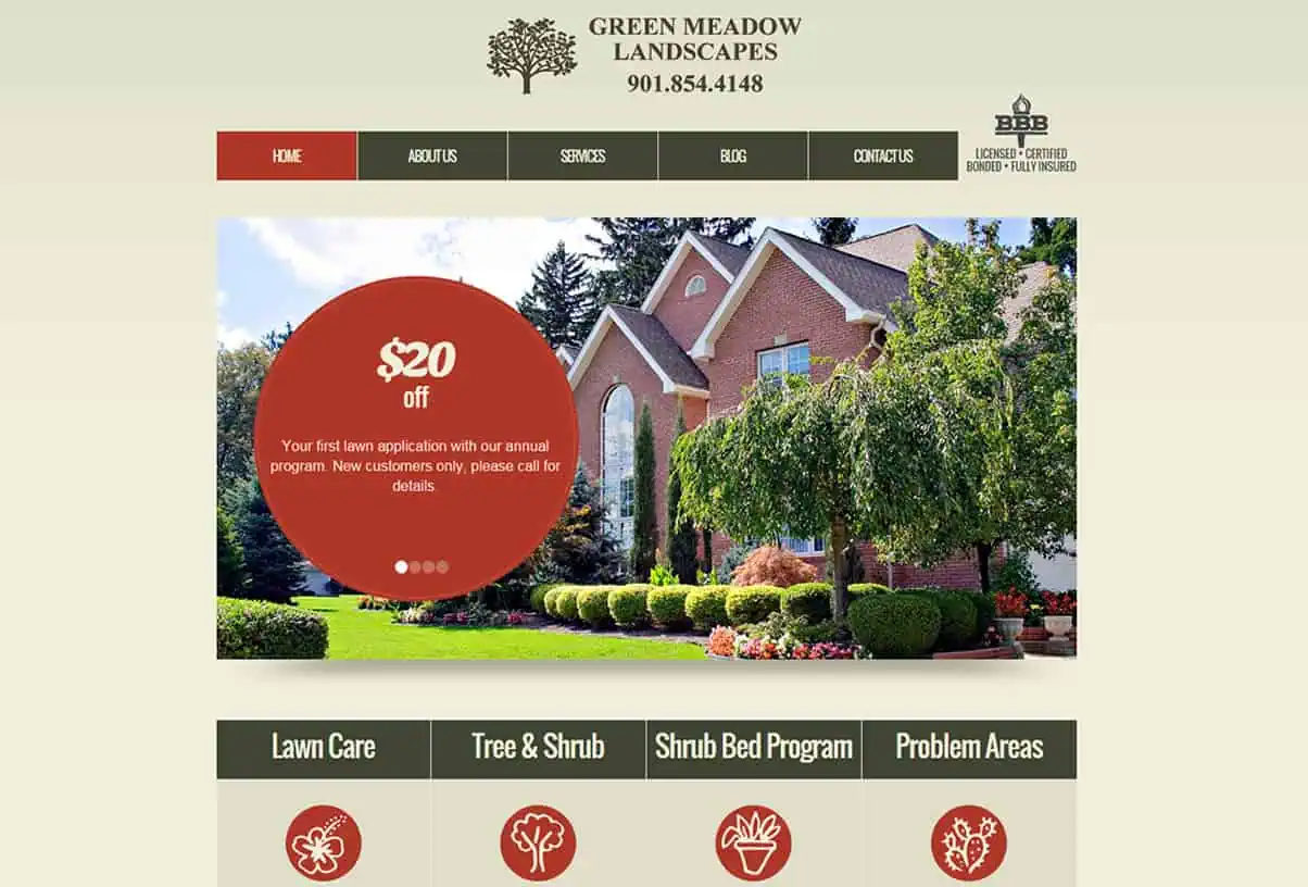 Green Meadow Landscapes — live site screenshot