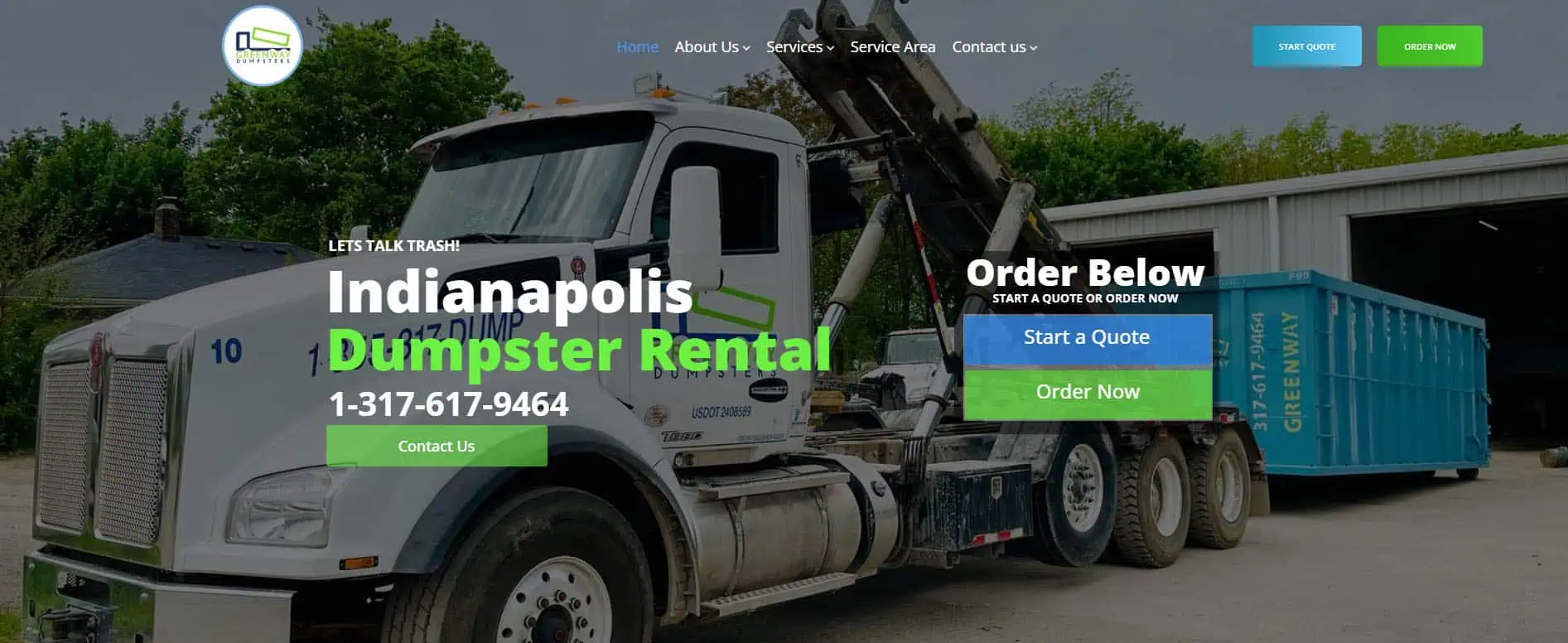 Greenway Dumpsters — live site screenshot