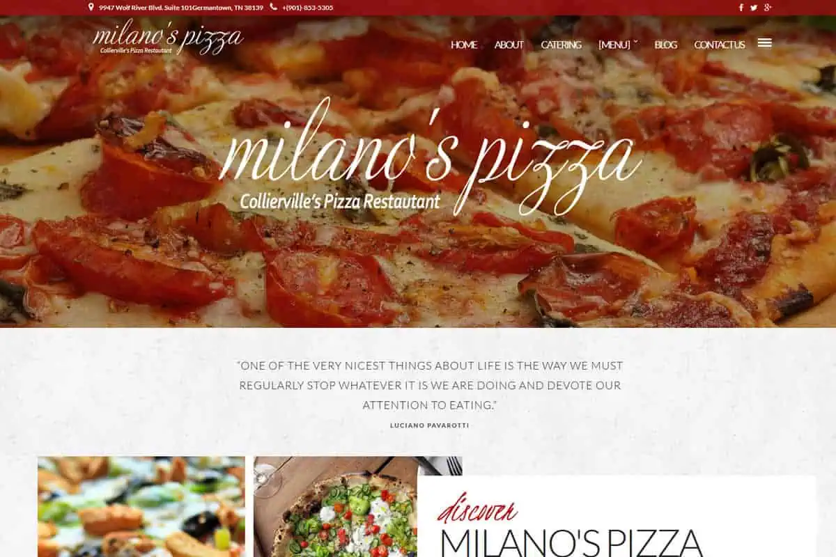 Milanos Pizza — live site screenshot