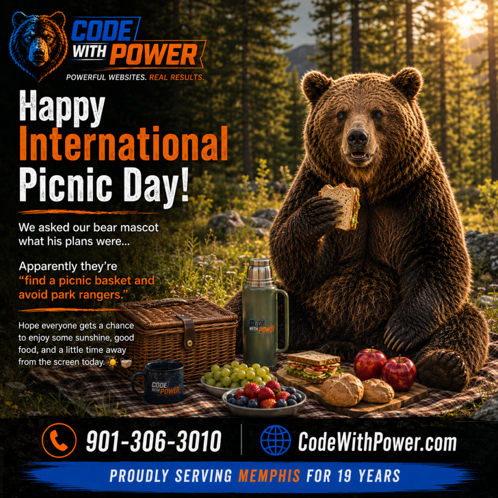 International Picnic Day — Code With Power bear preparing a picnic