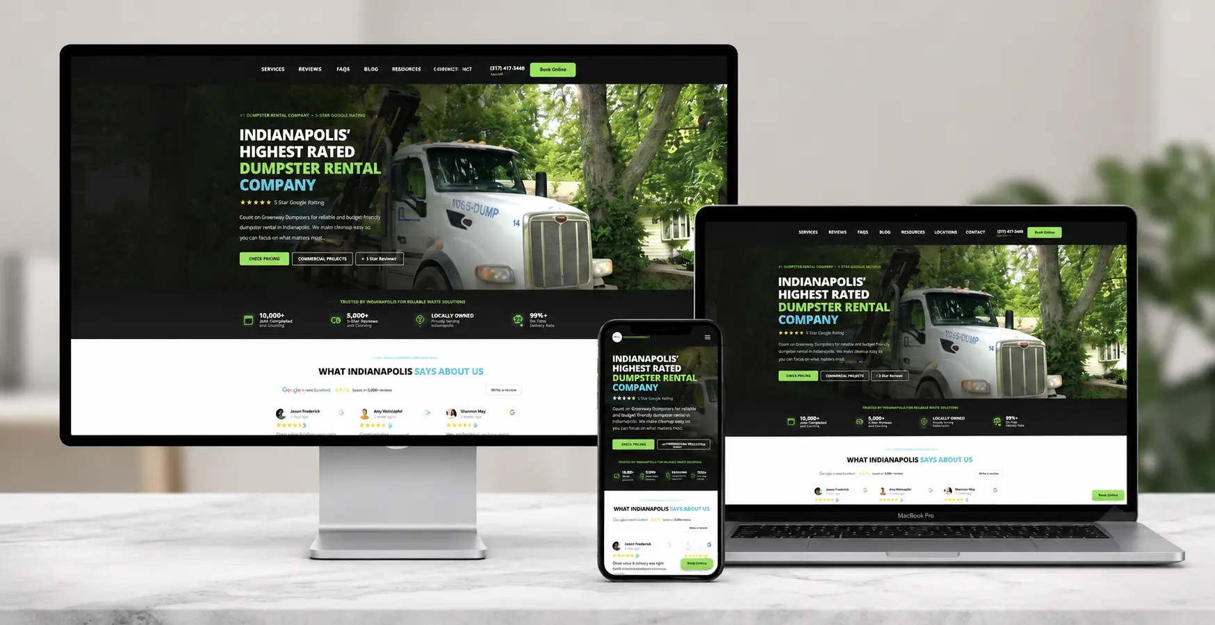 Greenway Dumpsters website designed and built by Code With Power
